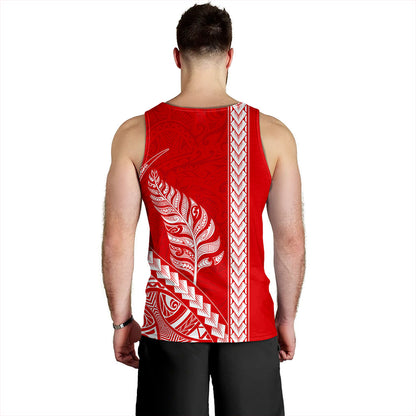 New Zealand Tank Top Maori Tribal Silver Fern Tattoo Style Red
