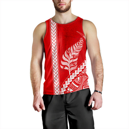 New Zealand Tank Top Maori Tribal Silver Fern Tattoo Style Red