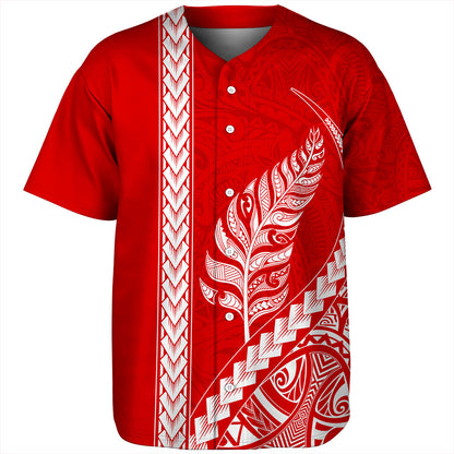 New Zealand Baseball Shirt Maori Tribal Silver Fern Tattoo Style Red