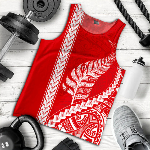 New Zealand Tank Top Maori Tribal Silver Fern Tattoo Style Red