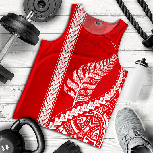 New Zealand Tank Top Maori Tribal Silver Fern Tattoo Style Red