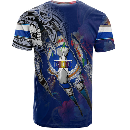Northern Mariana Islands T-Shirt Custom CNMI Blood Inside Me Polynesian Sleeve Tattoo Tropical Blue