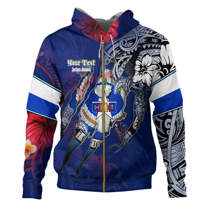 Northern Mariana Islands Hoodie Custom CNMI Blood Inside Me Polynesian Sleeve Tattoo Tropical Blue