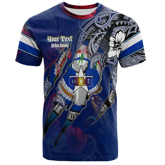 Northern Mariana Islands T-Shirt Custom CNMI Blood Inside Me Polynesian Sleeve Tattoo Tropical Blue