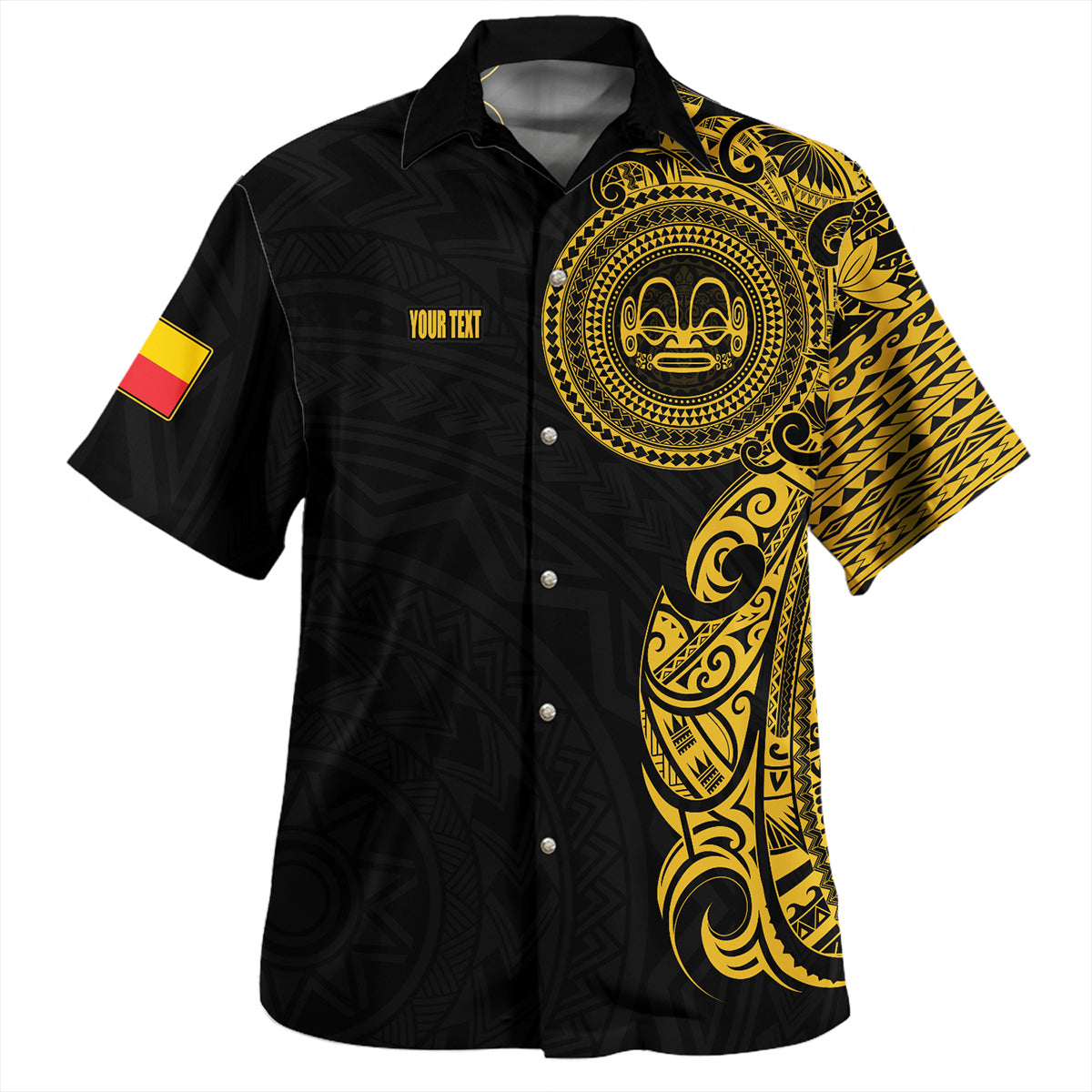 Marquesas Islands Hawaiian Shirt Custom Polynesian Half Sleeve Gold Tattoo With Seal Black