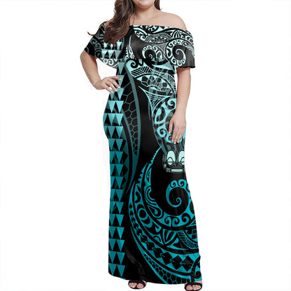 Marquesas Islands Combo Dress And Shirt Kakau Style Turquoise