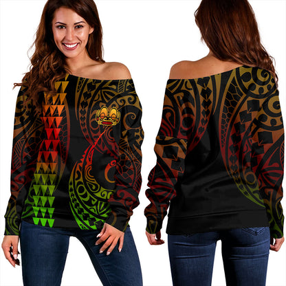 Marquesas Islands Off Shoulder Sweatshirt Kakau Style
