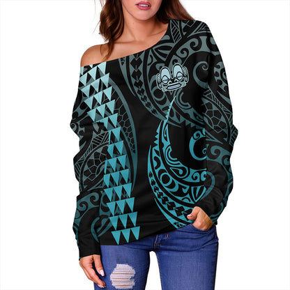 Marquesas Islands Off Shoulder Sweatshirt Kakau Style Ver.1