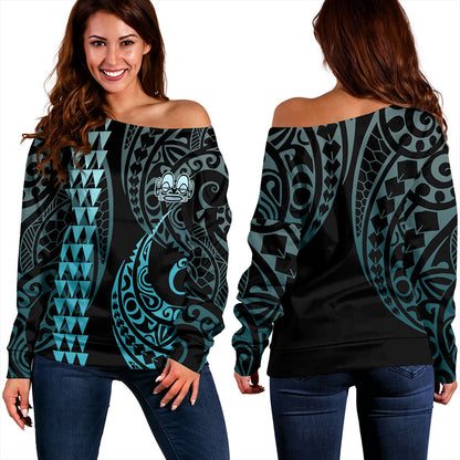 Marquesas Islands Off Shoulder Sweatshirt Kakau Style Ver.1