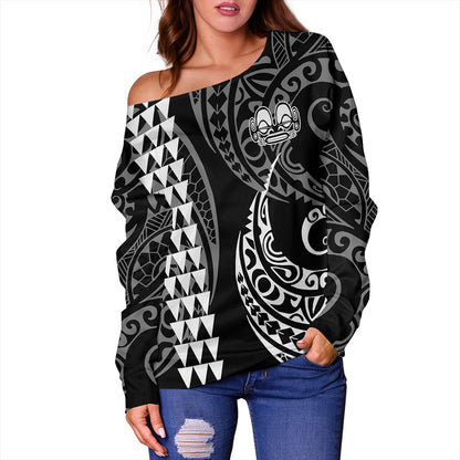 Marquesas Islands Off Shoulder Sweatshirt Kakau Style Ver.1