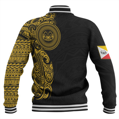 Marquesas Islands Baseball Jacket Custom Polynesian Half Sleeve Gold Tattoo With Seal Black