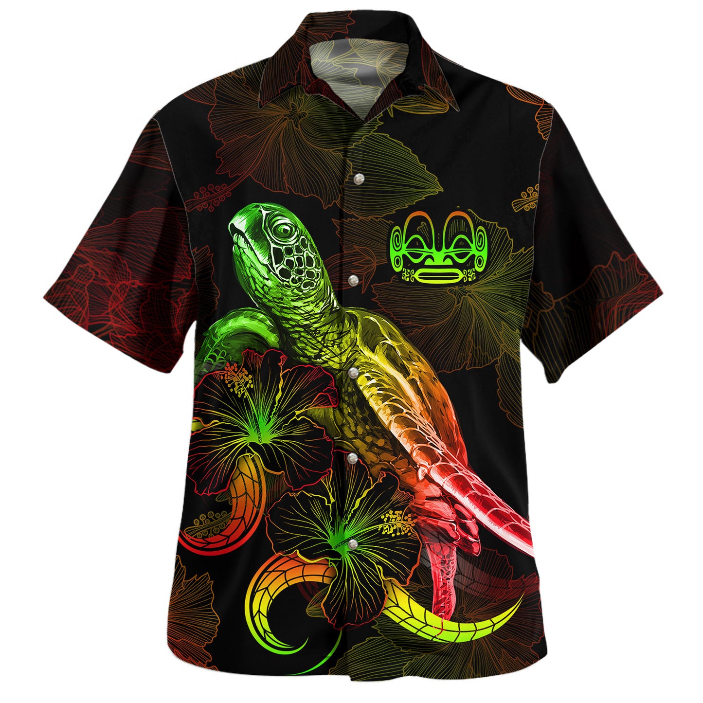 Marquesas Islands Hawaiian Shirt Sea Turtle With Blooming Hibiscus Flowers Reggae