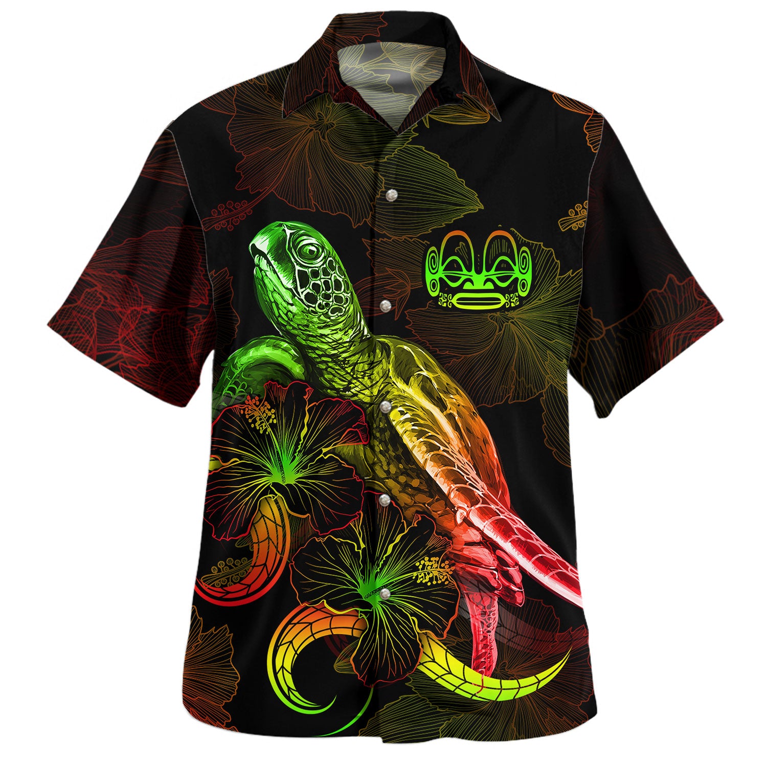 Marquesas Islands Hawaiian Shirt Sea Turtle With Blooming Hibiscus Flowers Reggae