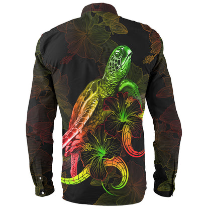 Marquesas Islands Long Sleeve Shirt Sea Turtle With Blooming Hibiscus Flowers Reggae