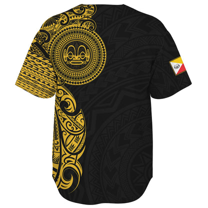 Marquesas Islands Baseball Shirt Custom Polynesian Half Sleeve Gold Tattoo With Seal Black