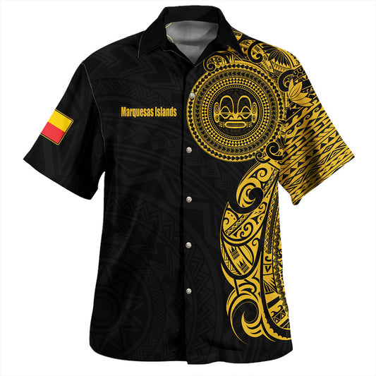 Marquesas Islands Hawaiian Shirt Custom Polynesian Half Sleeve Gold Tattoo With Seal Black