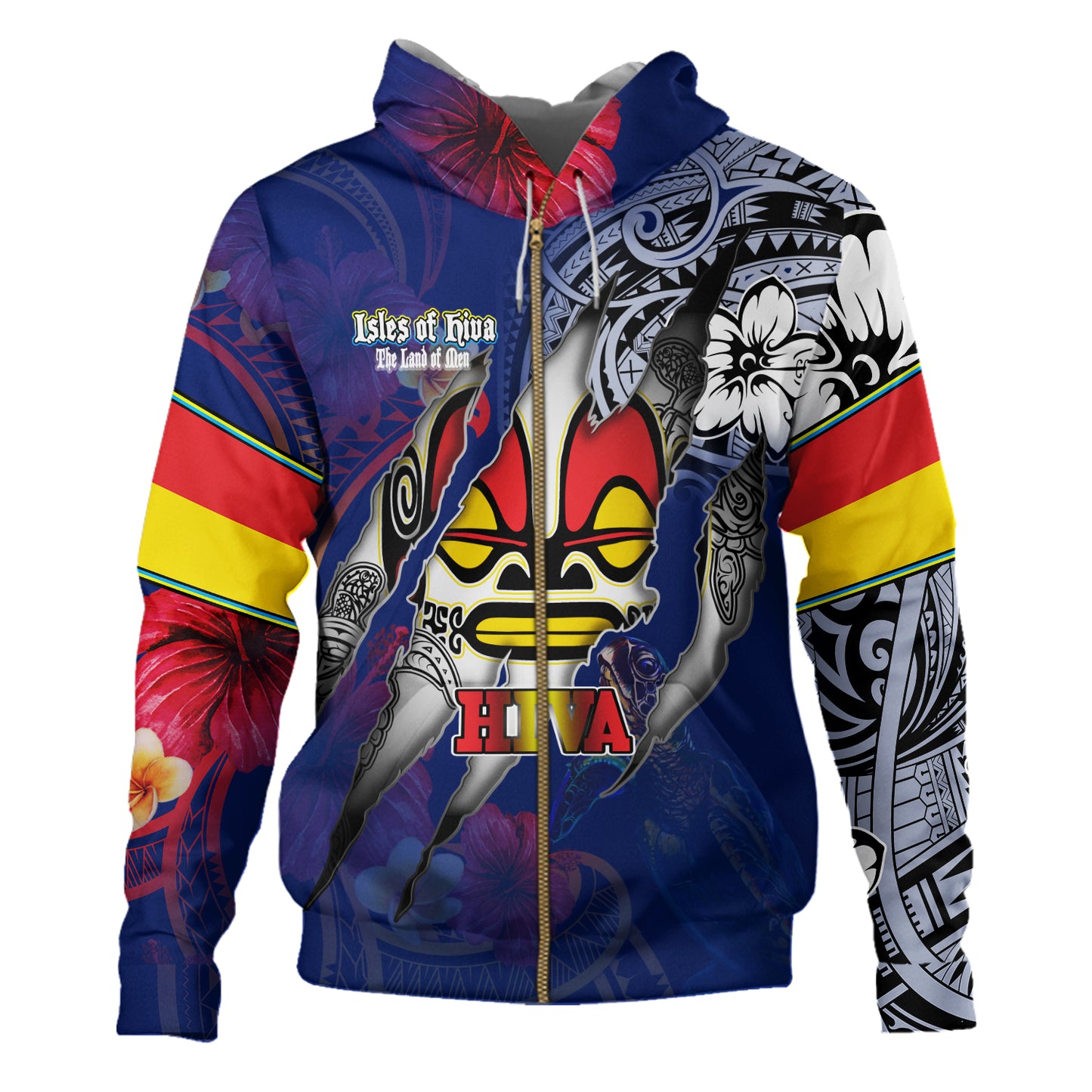 Marquesas Islands Hoodie Custom Marquesan Blood Inside Me Polynesian Sleeve Tattoo Tropical Blue