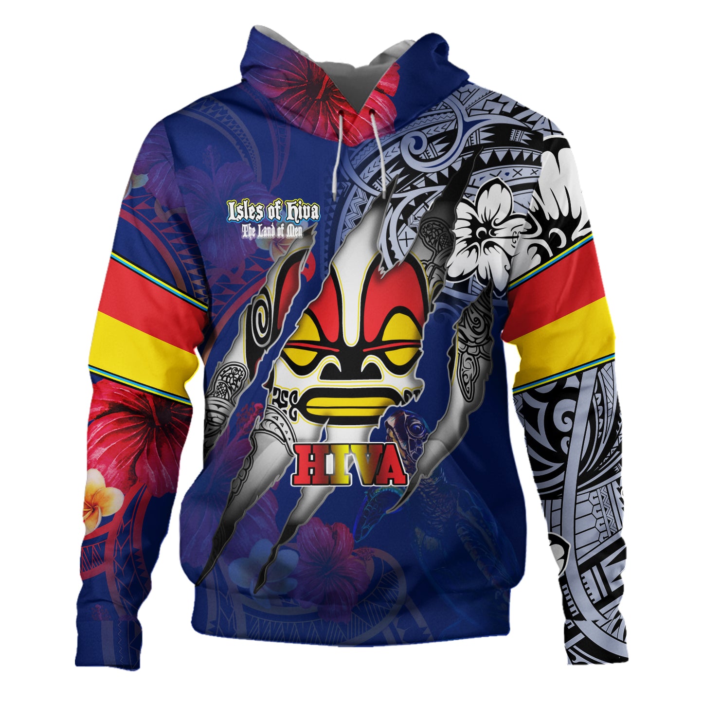 Marquesas Islands Hoodie Custom Marquesan Blood Inside Me Polynesian Sleeve Tattoo Tropical Blue