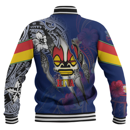 Marquesas Islands Baseball Jacket Custom Marquesan Blood Inside Me Polynesian Sleeve Tattoo Tropical Blue