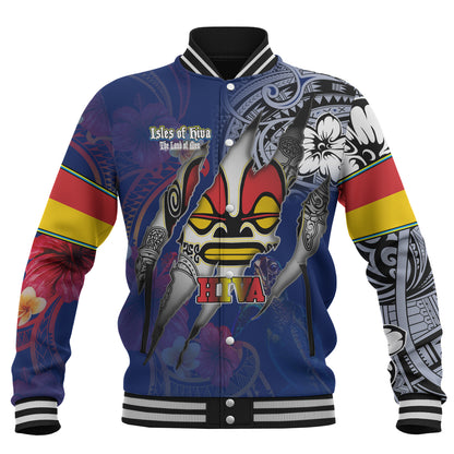 Marquesas Islands Baseball Jacket Custom Marquesan Blood Inside Me Polynesian Sleeve Tattoo Tropical Blue