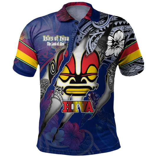 Marquesas Islands Polo Shirt Custom Marquesan Blood Inside Me Polynesian Sleeve Tattoo Tropical Blue