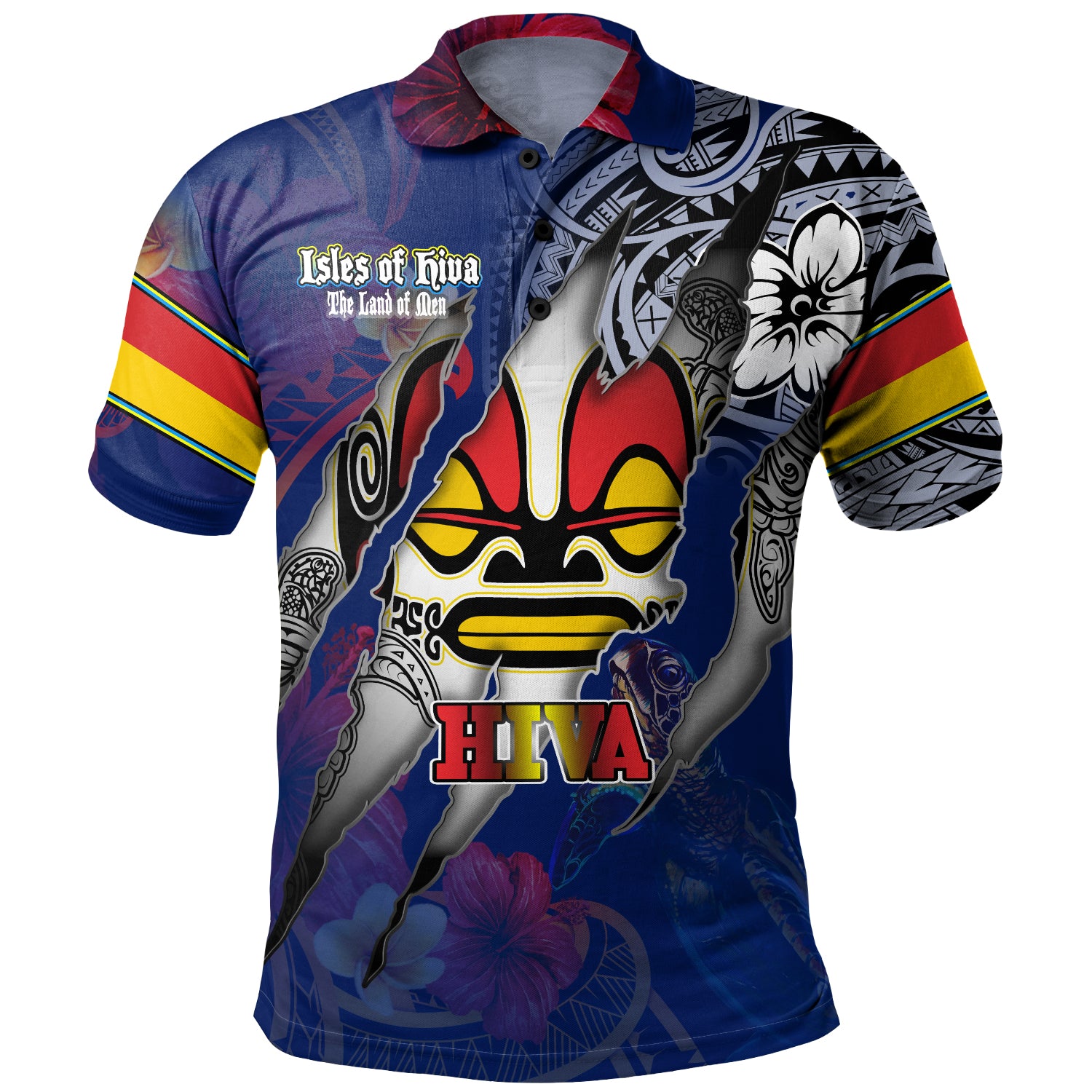 Marquesas Islands Polo Shirt Custom Marquesan Blood Inside Me Polynesian Sleeve Tattoo Tropical Blue
