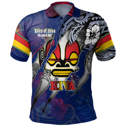 Marquesas Islands Polo Shirt Custom Marquesan Blood Inside Me Polynesian Sleeve Tattoo Tropical Blue