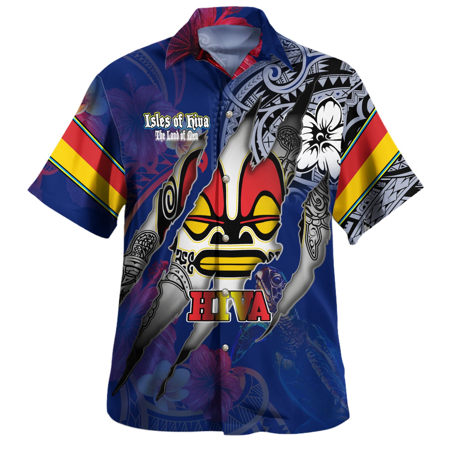 Marquesas Islands Hawaiian Shirt Custom Marquesan Blood Inside Me Polynesian Sleeve Tattoo Tropical Blue