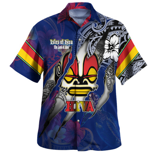 Marquesas Islands Hawaiian Shirt Custom Marquesan Blood Inside Me Polynesian Sleeve Tattoo Tropical Blue