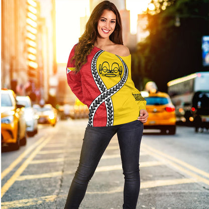 Marquesas Islands Off Shoulder Sweatshirt Tribal Polynesian In My Heart