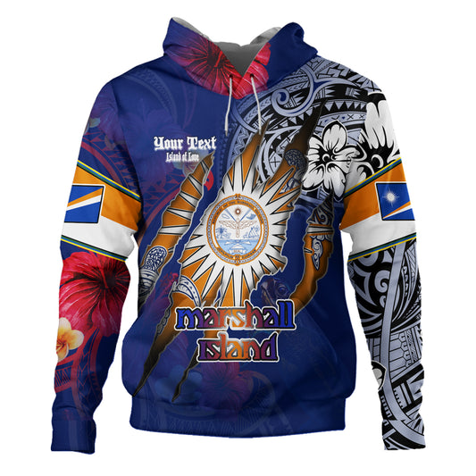 Marshall Islands Hoodie Custom Marshallese Blood Inside Me Polynesian Sleeve Tattoo Tropical Blue