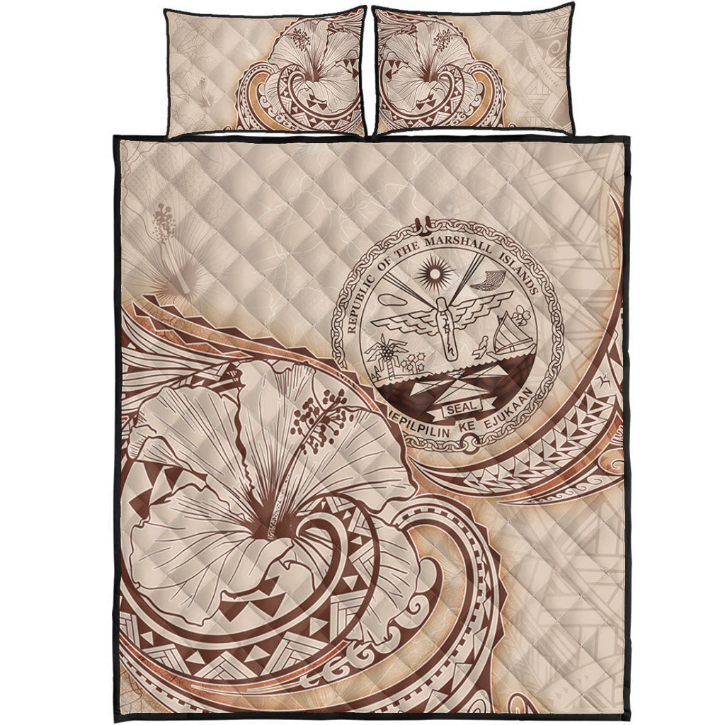 Marshall Islands Quilt Bed Set Hibiscus Flower Vintage Style