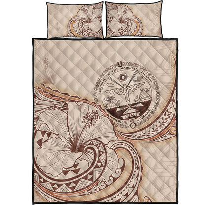 Marshall Islands Quilt Bed Set Hibiscus Flower Vintage Style