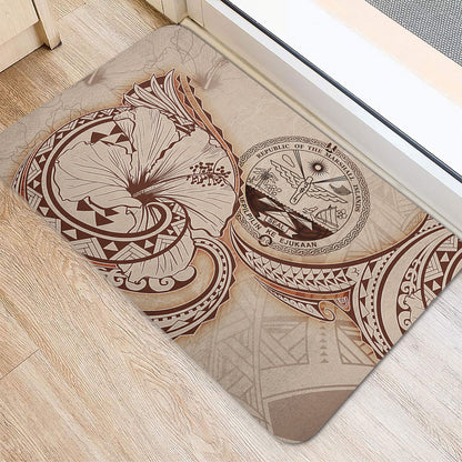 Marshall Islands Door Mat Hibiscus Flower Vintage Style