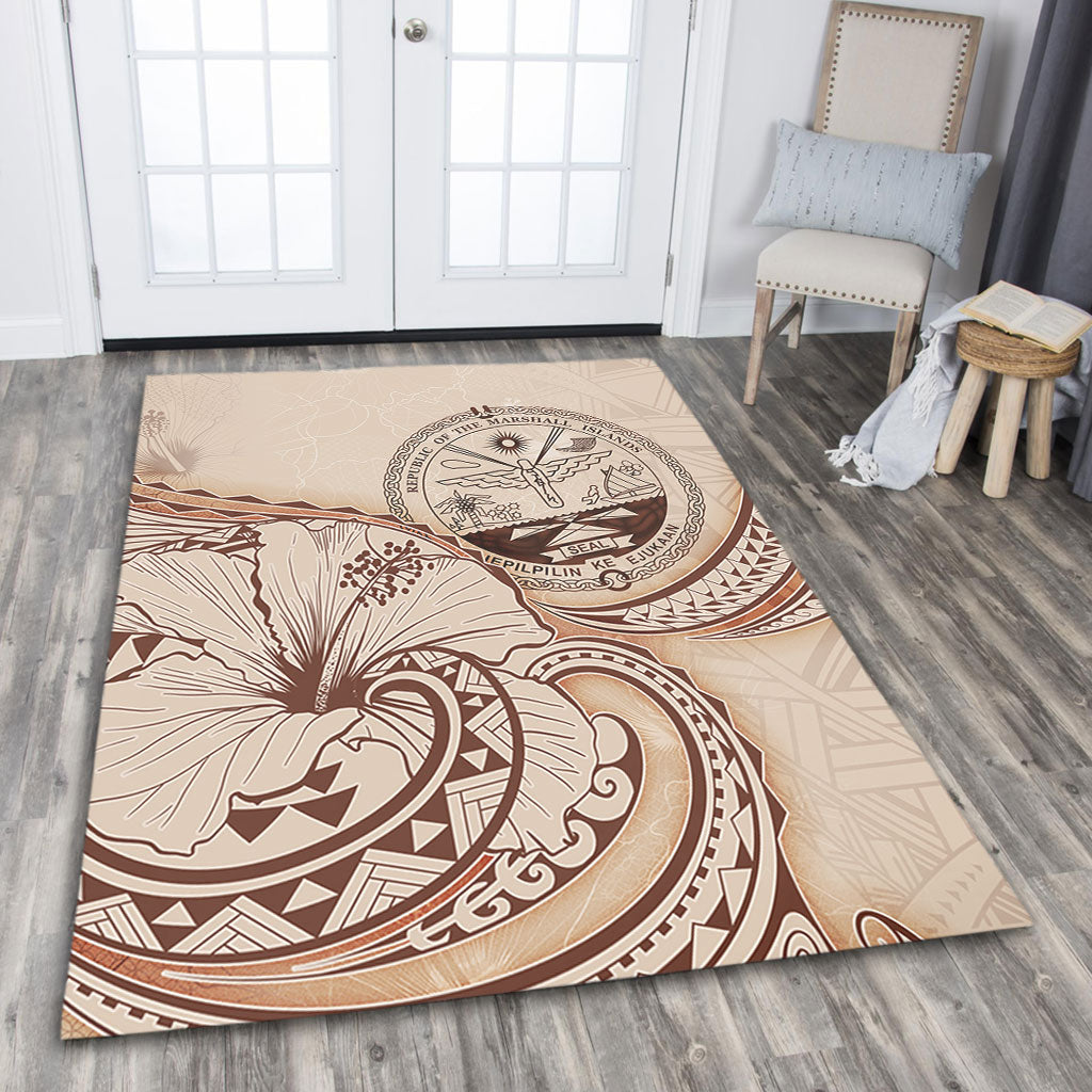 Marshall Islands Area Rug Hibiscus Flower Vintage Style