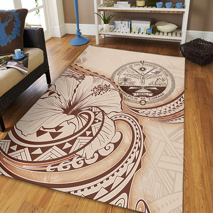 Marshall Islands Area Rug Hibiscus Flower Vintage Style