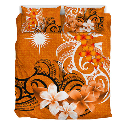 Marshall Islands Bedding Set Polynesian Floral Spirit Orange