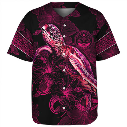 Marshall Islands Baseball Shirt Sea Turtle With Blooming Hibiscus Flowers Tribal Maroon