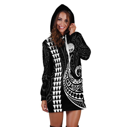 Marshall Islands Hoodie Dress Kakau Style White