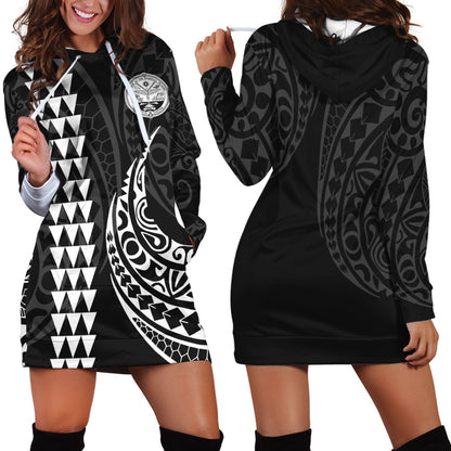 Marshall Islands Hoodie Dress Kakau Style White