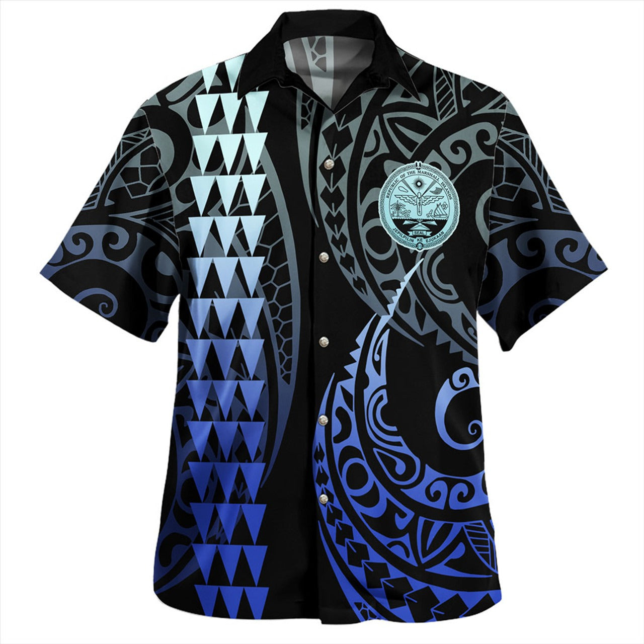 Marshall Islands Combo Short Sleeve Dress And Shirt Kakau Style Gradient Blue