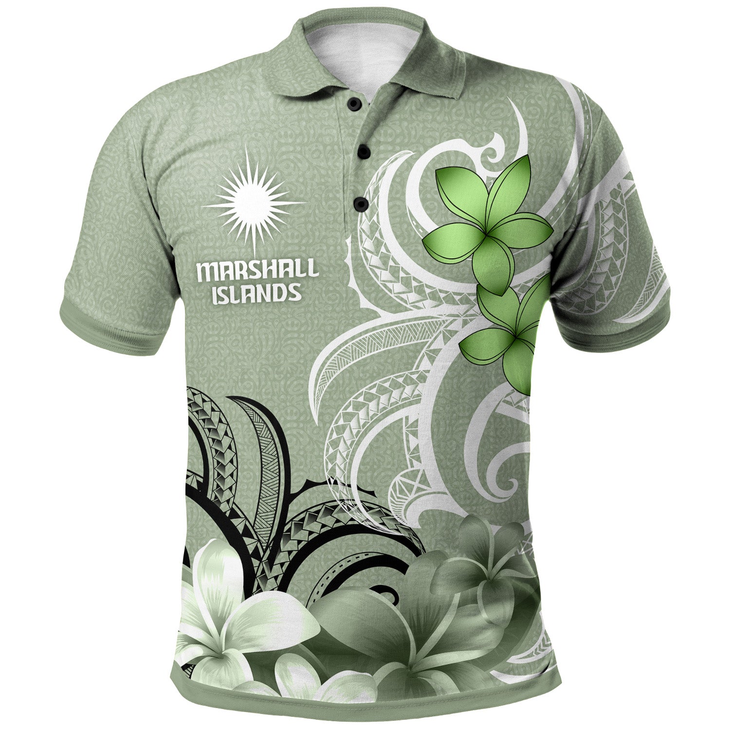 Marshall Islands Polo Shirt Custom Personalised Floral Spirit Sage Green