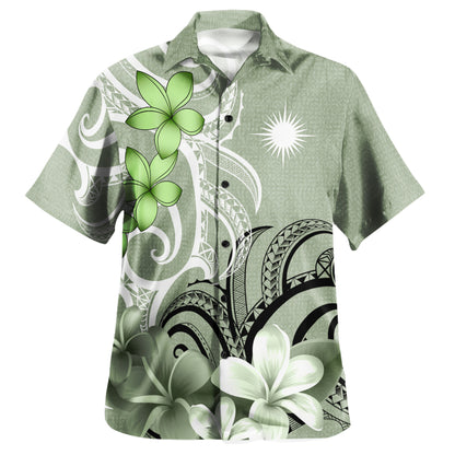Nauru Custom Personalised Hawaiian Shirt Polynesian Floral Spirit Sage Green