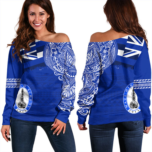 Hawaii Off Shoulder Sweatshirt Maui High School With Crest Style