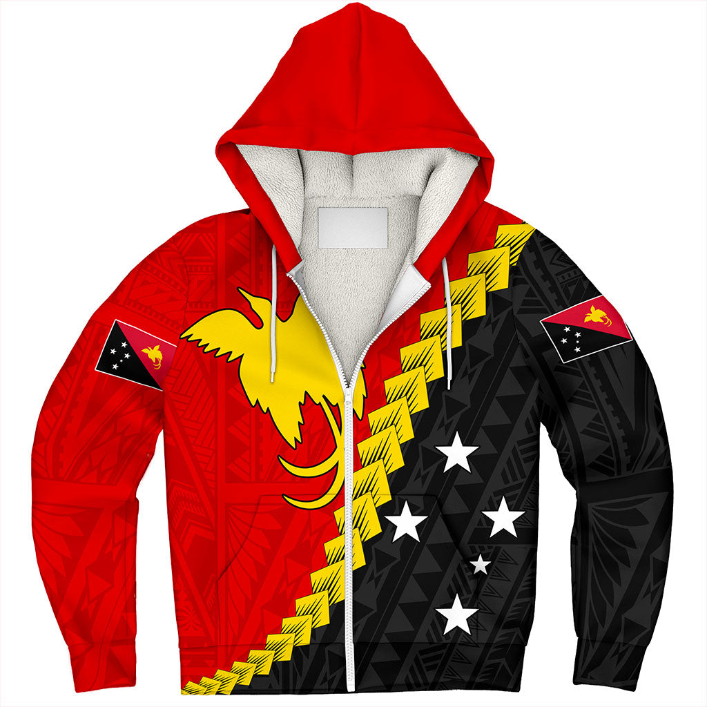 Papua New Guinea Sherpa Hoodie Melanesia With Flag Tribal Tattoo