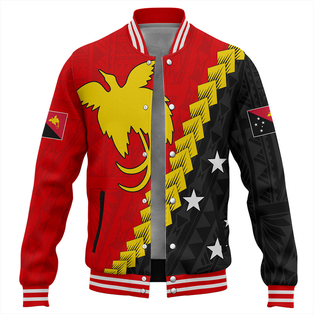 Papua New Guinea Baseball Jacket Melanesia With Flag Tribal Tattoo