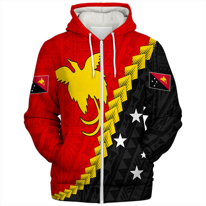 Papua New Guinea Sherpa Hoodie Melanesia With Flag Tribal Tattoo