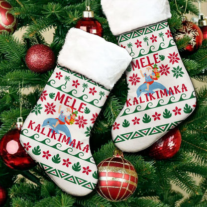 Hawaii Christmas Stocking Mele Kalikimaka Polynesian Pattern Christmas Dolphine Santa
