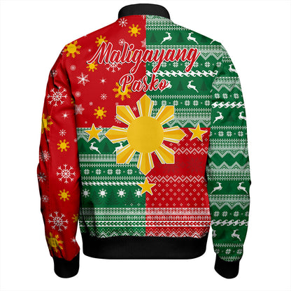 Philippines Filipinos Bomber Jacket Merry Christmas Pattern Sun Style