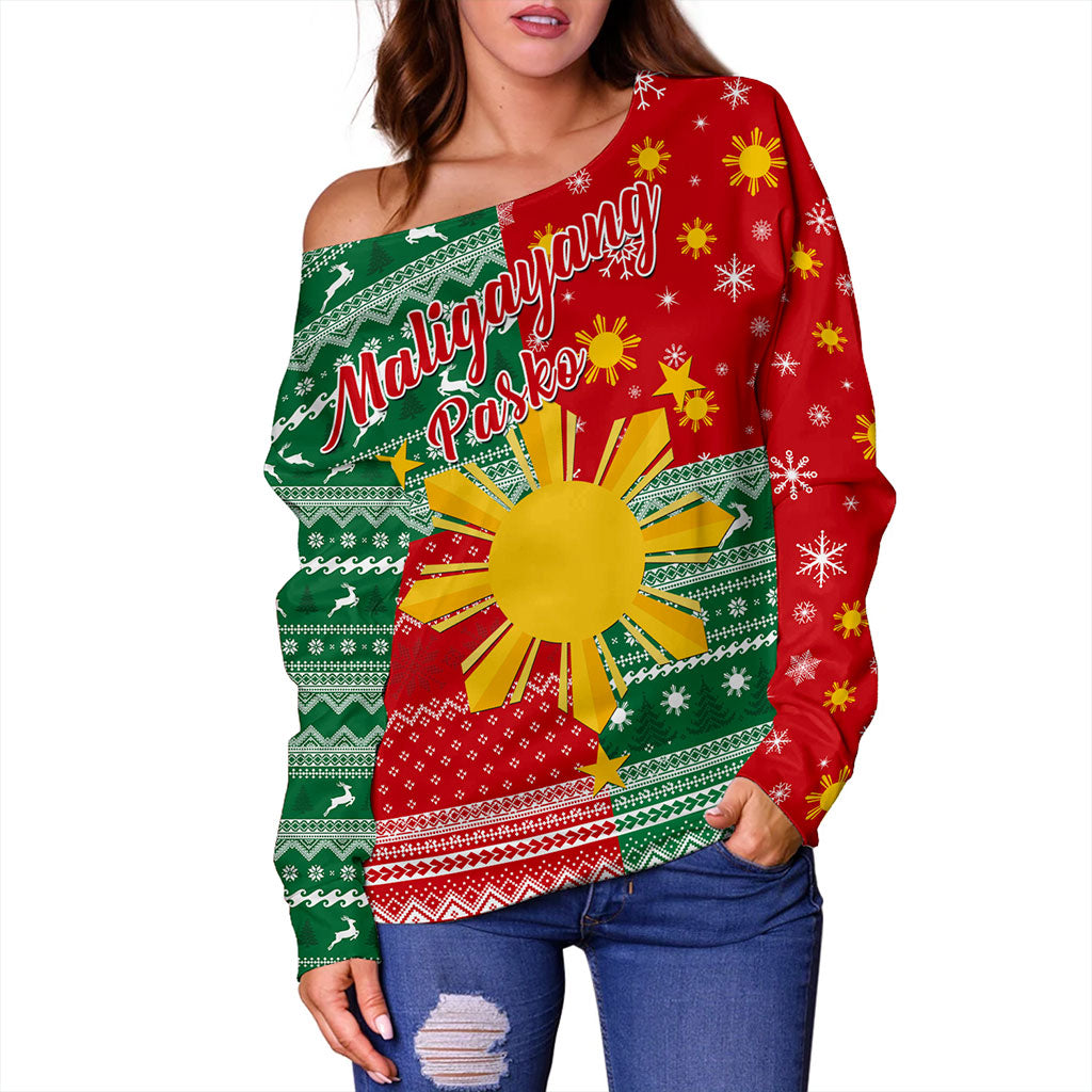Philippines Filipinos Off Shoulder Sweatshirt Merry Christmas Pattern Sun Style